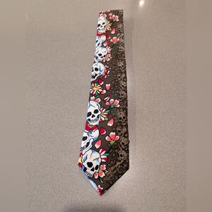 Ed Hardy Skull and Floral Tie - Brown and Multicolor